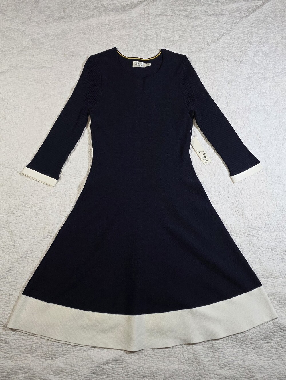 NWT Eliza J Navy and White Fit and Flare Sweater Dress
